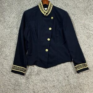Vintage Lew Magram Military Jacket Women 12 Navy Gold Trim USA Blazer